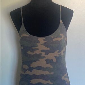I love Joah Fitted Camo (Green and Tan) Midi Camisole Dress
